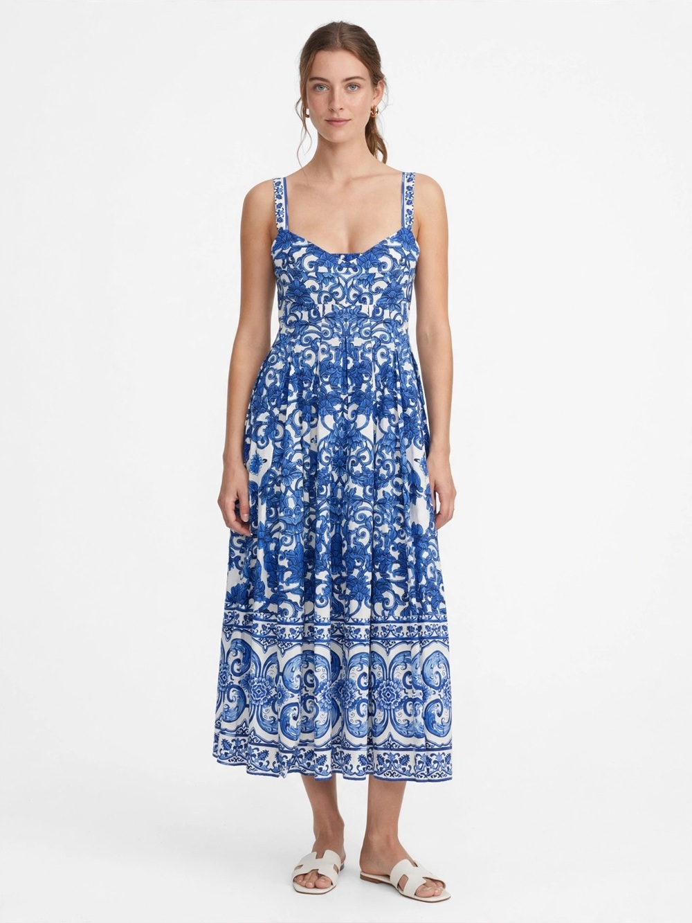 ANTONIO MELANI Blue and White Floral Print Maxi Dress